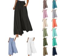 Générique Pantalon Large Femme Fluide Été Taille Elastique Haute Pantalons Jupe Culotte Chic Et Elegant Décontracté Léger À Jambes Larges avec Poches pour Bureau Et Travail