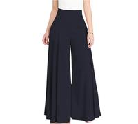 Générique Pantalon Large Femme Fluide Été Taille Haute Extra Jambe Extra Large Ample Léger Décontracté Grande Taille pour Plage Vacances Yoga À Porter À L’Extérieur Bleu Marine, XL