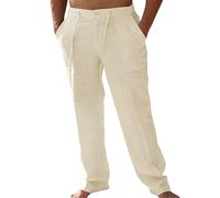 Générique Pantalon Large Lin Homme,Pantalon DéContracté pour Homme Couleur Unie Ample Mode Plage Printemps Et éTé