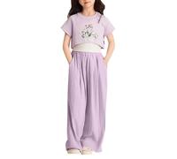 Générique Pantalon Large pour Fille Amples Fluides Taille Haute Pantalons Droits Mince et léger Respirant Doux Confortable Pantalon Jambes Larges Vêtements Enfants Tendance (Purple, 130)