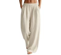 Générique Pantalon Léger Femme Fluide Été Taille Haute Élastique Décontracté Palazzo à Rayures Jambes Larges Ample Pants de Plage,Vacances,Loisirs avec Poches