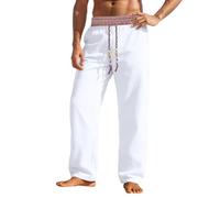 Générique Pantalon Lin Homme Leger,Pantalon DéContracté en Lin, Coupe DéContractéE, Ceinture RéTro, Respirant, Confortable, Long, pour Un Usage Quotidien Ou Une Sortie à La Maison (White, XL)