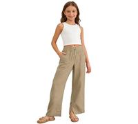 Générique Pantalon Long DéContracté Unicolore pour Fille,Ample et Confortable,Taille éLastiquéE avec Cordon de Serrage,avec Poches,IdéAl pour La Maison,L'éCole,Les Jeux en Plein Air,Etc(Khaki,140)