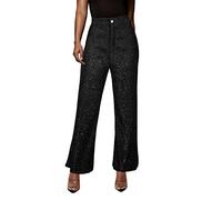 Générique Pantalon Noir Long Et Ample À Paillettes pour Femmes À Taille Haute Et Jambe Large - Clubwear Disco Flare - Pantalon De Fête Été