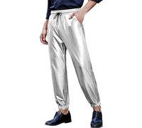 Générique Pantalon Paillette Femme Métallique Deguisement Disco Legging De Soirée Cocktail Paillettes Argent Tailleurs-Pantalons Combinaison Sequins Haute Taille Brillant Leggings Sexy Elastique