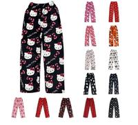 Générique Pantalon Pyjama Femme Flanelle Bas de Pyjama Filles Polaire Chaud et Doux Confort Imprimé de Cartoon Chat Anime Kawaii Mode Décontracté Vêtements de Nuit Pantalons pour Maison Lounge Cadeau