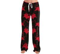 Générique Pantalon Pyjama Femme Large Sorciere Halloween Costume Ensemble Hiver Tendance Homewear Femme Pirate Taille Elastique Fluide Pyjama Famille Halloween Décontracté Automne Rouge XL