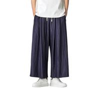 Générique Pantalon Sarouel Coton Lin Homme Coupe Ample 7/8 Taille Élastique Cordon Tissu Respirant Léger Pantacourt Homme Coton Lin Sarouel Baggy Kimono Japonais Léger Sportif
