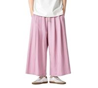 Générique Pantalon Sarouel Coton Lin Homme Coupe Ample 7/8 Taille Élastique Cordon Tissu Respirant Léger Pantacourt Homme Coton Lin Sarouel Baggy Kimono Japonais Léger Sportif