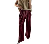 Générique Pantalon Satin Brillant Femme, Pyjama Soie Élégant, Jambe Large Taille Haute, Tissu Soyeux Unie, Idéale Pour Salon, Automne Et Nuits Douces