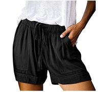 Générique Pantalon Shorts Splice Womens Looking Pocketed Drawstring Waist Comfy Elastic Casual Pants (Black, S)