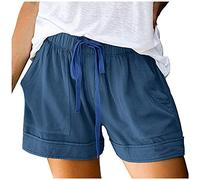 Générique Pantalon Shorts Splice Womens Looking Pocketed Drawstring Waist Comfy Elastic Casual Pants (Light Blue, XXL)