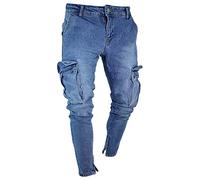Générique Pantalon Slim Classique zippé Jeans à Poches Ouvertes au Genou pour Hommes Pantalon en Jean décontracté Slim Stretch Breaking Hole (Bleu Clair,S)