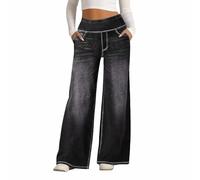 Générique Pantalon Taille Femme Coupe Large Jambe Évasée Style Jean Stretch avec Poches Et Arrière Ceinture