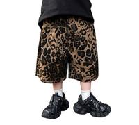 Générique Pantalon Travail Enfant Short Ample imprimé léopard pour garçon,Pantalon Cargo à Bande élastique Souple au Milieu,à Enfiler(Brown,11-12 Ans)