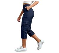 Générique Pantalon Workwear Ample et LéGer pour Femme,Taille Haute,Couleur Unie,Taille éLastiquéE,Multiple Poches,IdéAl pour Les Tenues DéContractéEs De Tous Les Jours(Navy,L)