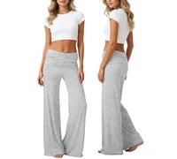 Générique Pantalon Yoga pour Femmes Coral Fold Over Pantalons avec Poches Pants Ruched Waist Solid Flare Sweatpants Loose Wide Leg High Waist Palazzo for Sport Everyday