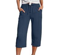 Générique Pantaloni Capri per, estivi, Casual, in Cotone e Lino, per adolescenti, Tinta Unita, larghi, leggeri, elastici in Vita, Palazzo per Scuola e USO quotidiano