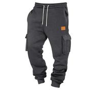 Générique Pantalons de Sport Homme Pantalon Cargo avec Cordon Coulissant de Ville Jogging de Travail Bas de Survêtement Tenue de Travail Extensible Pantalon Large Homme Gris foncé L