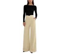 Générique Pantalons Femme Taille Haute Coupe Large Tombante et Droite Longueur Longue Effet Rétro Basique Uni avec Poches Style Décontracté Tendance pour Un Look Mode et au Quotidien ou en Soirée