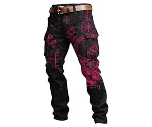 Générique Pantalons Homme Cargo inspiré de la mythologie Nordique, avec de Multiples Poches et Un imprimé Streetwear décontracté et Confortable. (XXL)