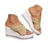 Générique Pantoufle Femme Ete sandales compensées bohèmes perles mules plateforme strass décontractées confortables légères été élégantes (Yellow, 43)