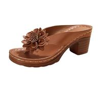 Générique Pantoufles chevrons tendance, pantoufles talon compensé, bout ouvert, fleuries, sandales décontractées pour femmes Sandales Compensées Volatiles Pour Taille 6 (Brown, 37)