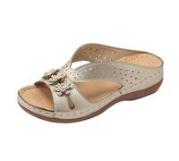 Générique Pantoufles d'été en Cuir à Fleurs ajourées pour Femmes Style Plage décontracté et Confortable sans Fermeture ni Talon projetant Chaleur Estivale (Gold, 38)