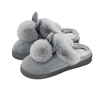 Générique Pantoufles En Coton Peluche Pour Hommes Et Femmes Avec Oreilles Lapin Pompons Semelle Caoutchouc Antidérapante Mousse Mémoire Confortable Légères Chaudes Intérieur Hiver,Gris,37