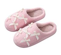 Générique Pantoufles Mignonnes Femme Nœud Papillon Pantoufles Peluche Bout Fermé Doublées en Polaire Chaussons Chaudes avec Semelle Épaisse Chaussons d'hiver pour Maison, Chambre, Salle, Idée Cadeau