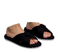 Générique Pantoufles pour femme en mousse à mémoire de forme en velours côtelé avec nœud et bandes croisées