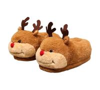 Générique Pantoufles Renne de Noël pour Femme - Chaussons Animaux Novelty Festifs, Modèle Douillet en Peluche à Bout Fermé pour l'Hiver (Orange, One Size)