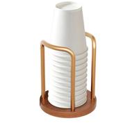 Générique Paper Cup Holder - Metal Dispenser Rack, Space-Saving Wood Base | Metal Space-Saving Coffee Cup Dispenser With Sturdy Wood Base & Anti-Slip Feet, Paper Cup Holder Rack For Study Corner Bar Co