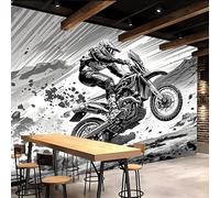 Générique Papier peint 200x140cm Moto Noir Et Blanc papier peint brique Art Peint à La Main Toile décorative sans couture, look peinture à l’huile, pour pièce de réception ou salle d’attente