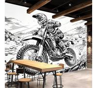 Générique Papier peint 200x140cm Moto Noir Et Blanc papier peint brique Croquis D'art Toile décorative sans couture, look peinture à l’huile, pour pièce de réception ou salle d’attente