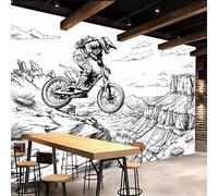 Générique Papier peint 200x140cm Moto Noir Et Blanc papier peint brique Croquis D'art Toile décorative sans couture, look peinture à l’huile, pour pièce de réception ou salle d’attente