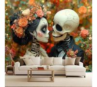 Générique papier peint 3d 250x180cm Crâne De Couple De Fleurs Jaunes papier peint mural chambre Décoration murale 3D sur toile de peinture à l’huile sans joint pour salon moderne ou mur TV EB24-8959