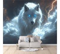 Générique papier peint 3d 250x180cm Renard Tonnerre Aux Yeux Bleus papier peint mural chambre Décoration murale 3D sur toile de peinture à l’huile sans joint pour salon moderne ou mur TV EB24-9914