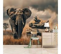 Générique papier peint 3d 250x180cm Réservoir D'éléphants papier peint mural chambre Décoration murale 3D sur toile de peinture à l’huile sans joint pour salon moderne ou mur TV EB24-8076
