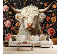 Générique papier peint 3d 250x180cm Yak Blanc Dans Les Fleurs papier peint mural chambre Décoration murale 3D sur toile de peinture à l’huile sans joint pour salon moderne ou mur TV EB24-9488