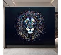 Générique papier peint 3d 250x420cm Lion Coloré Sur Fond Noir papier peint chambre enfant Ensemble de panneaux muraux toile à l’huile, sans raccord, parfait pour couloir ou entrée EB24-1833