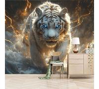 Générique papier peint 3d 250x420cm Tigre Tonnerre Aux Yeux Bleus papier peint chambre enfant Ensemble de panneaux muraux toile à l’huile, sans raccord, parfait pour couloir ou entrée EB24-9894
