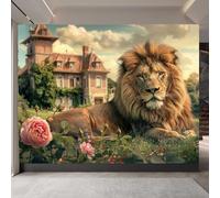 Générique papier peint 3d 300x210cm Château Du Lion papier peint meuble Toile imprimée effet peinture à l’huile, installation sans couture, idéale pour chambre adulte EB24-8304
