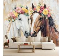 Générique papier peint 3d 500x280cm Couple De Chevaux papier peint adhesif mural cuisine Impression 3D sur toile artistique sans couture, pour un mur d’accent dans un bureau ou salon EB24-8244