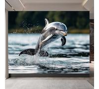 Générique papier peint 3d 500x280cm Dauphin papier peint adhesif mural cuisine Impression 3D sur toile artistique sans couture, pour un mur d’accent dans un bureau ou salon EB24-6737