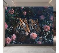 Générique papier peint 3d 500x280cm Tigre à Fleurs Roses papier peint adhesif mural cuisine Impression 3D sur toile artistique sans couture, pour un mur d’accent dans un bureau ou salon EB24-8145
