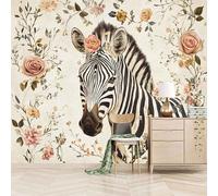 Générique papier peint 3d 500x280cm Zèbre Dans Les Fleurs papier peint adhesif mural cuisine Impression 3D sur toile artistique sans couture, pour un mur d’accent dans un bureau ou salon EB24-5616