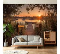 Générique Papier Peint 3D Chemin de Prairie Côtière Orange Fresque Murale, Papier Peint Intissé pour Chambre Salon, Décoration Murale Relaxante Zen 250 x 175(WxH)