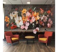 Générique Papier peint 3D Design artistique Bouquet fané - Fleurs flétries avec pétales tombants & insecte symbolique, Papier peint texturé polyester pour salon chambre Pw
