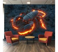 Générique Papier Peint 3D Design Dark Fantasy Scorpion, Runes Lumineuses sur Carapace d'Obsidienne avec Fond de Terre Fissurée, Papier Peint Texturé pour Décor Murale Salle de Jeu Salon